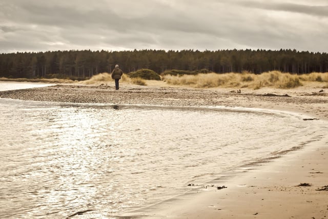 With a pebbly fringe giving way to stretches of sand when the tide is out, Findhorn Beach is a hidden gem near Forres in Grampian.