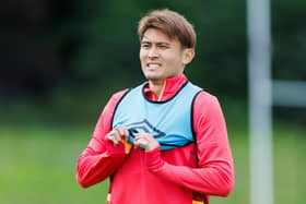Kyosuke Tagawa trained with Hearts on Wednesday morning but did not travel to Norway. Pic: SNS