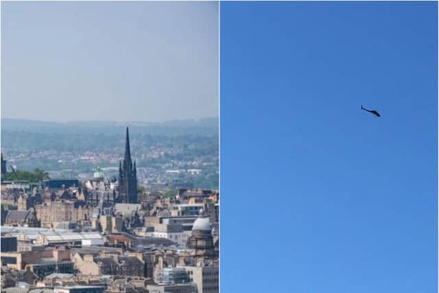 A police helicopter circling above the north of Edinburgh on Monday.