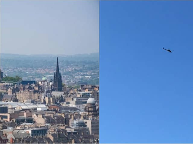 A police helicopter circling above the north of Edinburgh on Monday.