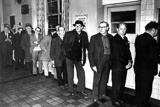 Salvation Army Hostel on Charter Row in 1978 as regulars queue for a meal.