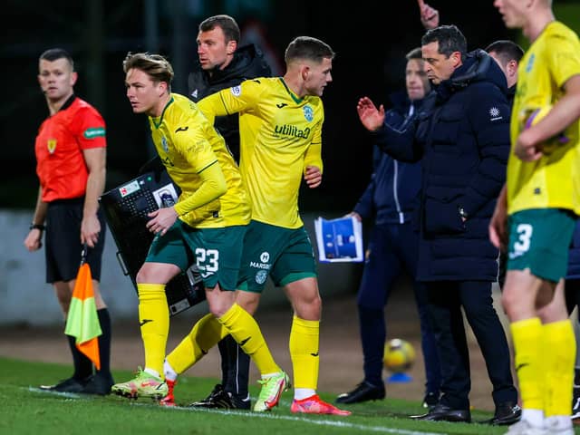 Scott Allan replaces Jamie Gullan during the victory over St Johnstone