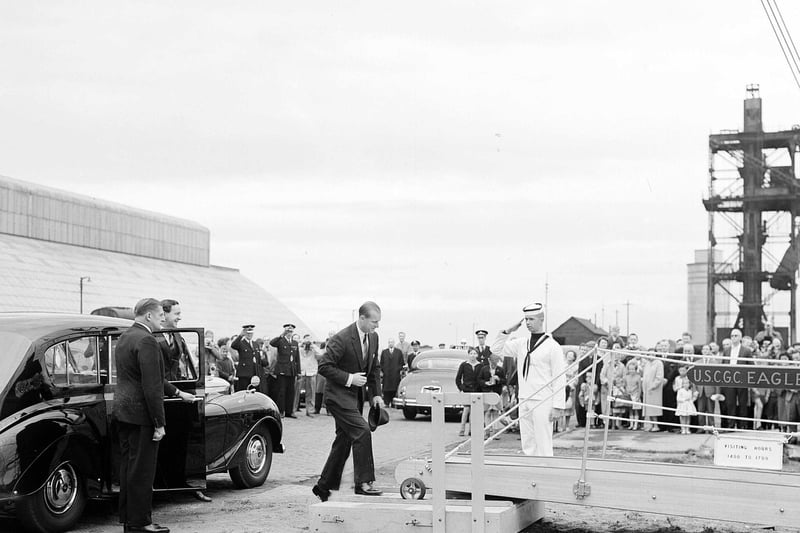 The Duke of Edinburgh visits US Coastguard Cutter Eagle at Leith (July 1962).