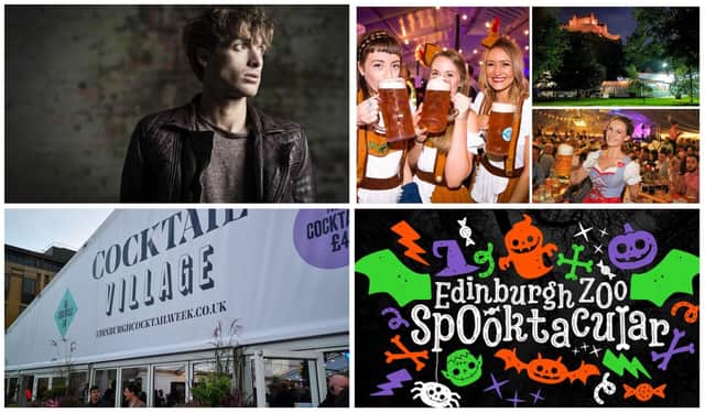 There’s a packed calendar of events in the Capital this month, including, clockwise from top left, Paolo Nutini, Oktoberfest, the Edinburgh Zoo Halloween Spooktacular and Edinburgh Cocktail Week.