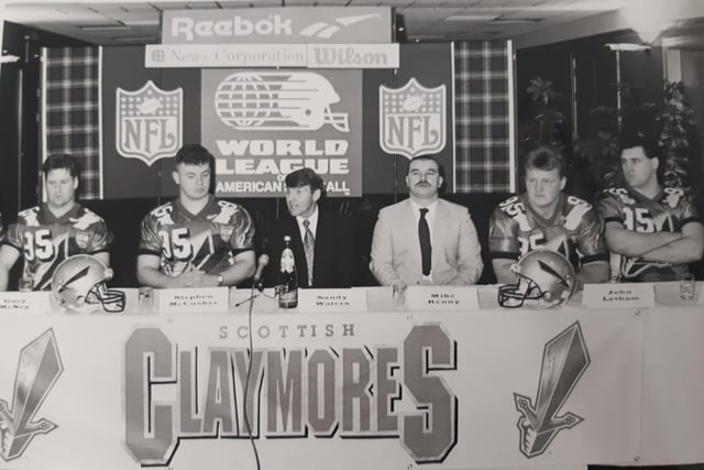 A press conference held by Claymores - from left Gary McNey, Stephen McCusker, Sandy Watters, Mike Kenny, John Letham and Don Edmonson