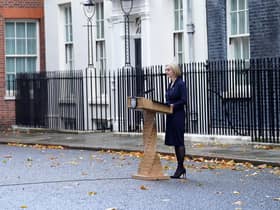 Liz Truss announces her resignation outside 10 Downing Street . Picture: Stefan Rousseau/PA Wire