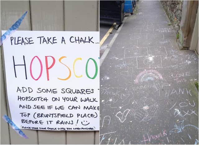 The giant game of hopscotch stretches at least 200 yards up Leamington Terrace.