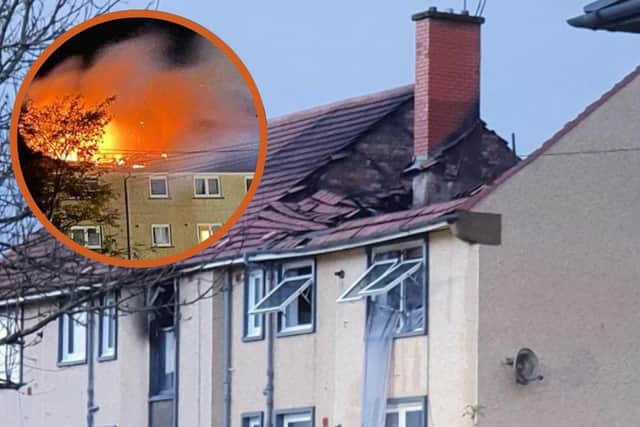 Picture showing the flames and the damage caused at the Loanhead flat fire picture: supplied