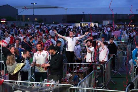 Fans in Manchester celebrated England's victory over Ukraine in the quarter-final