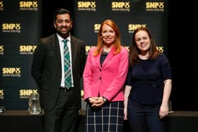 Ash Regan (centre) was a surprise candidate in the SNP leadership race against Humza Yousaf and Kate Forbes.  Picture: Craig Brough - Pool/Getty Images.