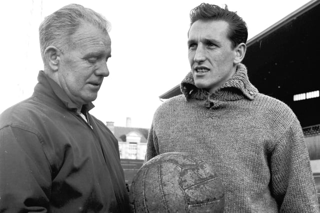 Hearts trainer Johnny Harvey is pictured with George Millar at Tynecastle in November 1965.