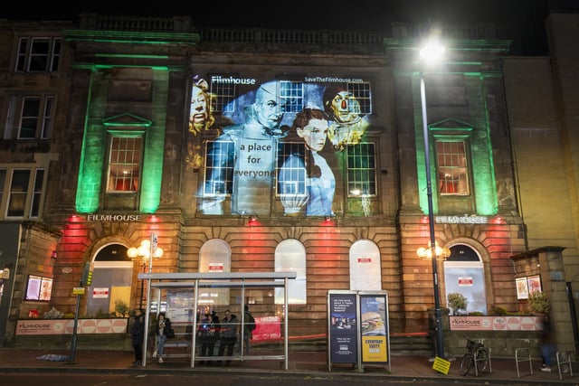 An image from the film The Wizard of Oz projected onto the Filmhouse in Edinburgh, is one of several classic movie images projected onto landmarks and public buildings in the city as part of the campaign to save the Edinburgh International Film Festival and the Filmhouse.