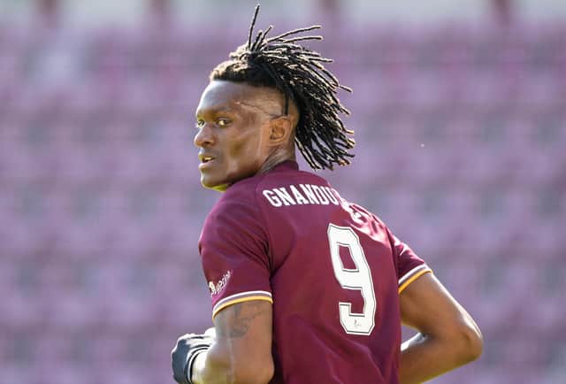 Hearts striker Armand Gnanduillet netted twice for the Jambos. Picture: SNS