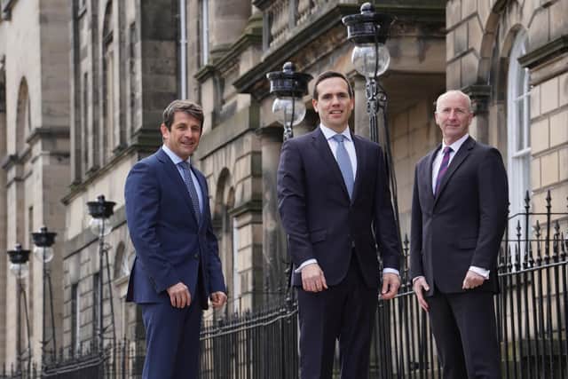 From left: Hampden & Co CEO Graeme Hartop, incoming CFO Jonathan Peake, and his predecessor in the role Andy Mulligan. Picture: Stewart Attwood.