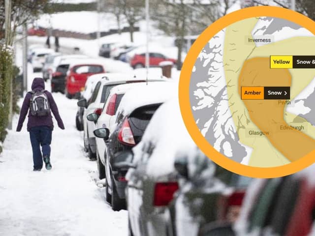 The Met Office has issued the first amber warning of heavy snow across Scotland this season (Photo: PA and Met Office).