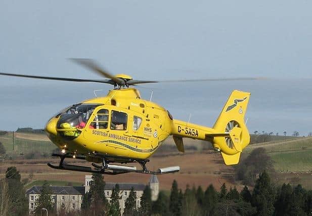 An air ambulance was targeted as it came into land at the hospital with a seriously ill child.