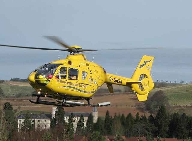 An air ambulance was targeted as it came into land at the hospital with a seriously ill child.