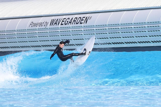 A surfer rides a wave powered by cutting-edge technology by Wavegarden. Photo: Wavegarden, Alaïa Bay