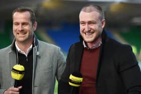 Premier Sports analyst Chris Paterson with Scotland captain Stuart Hogg.