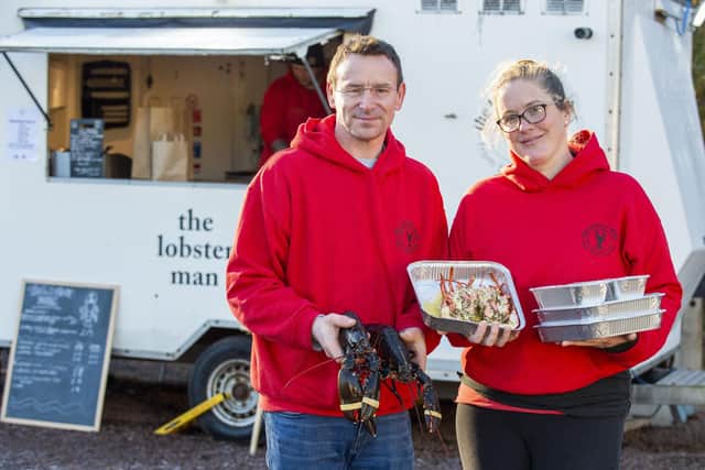 Stewart Pearson, with his partner Gemma McCann,  his business The Lobster Man runs from his catering van parked in Fenton Barns