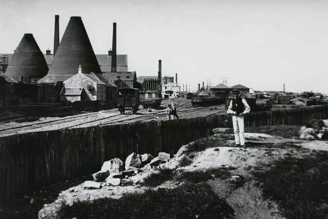 This image taken by Thomas Begbie in the 1850s captures two of the glass works' furnace cones.
