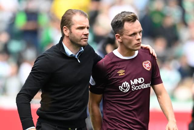 Hearts manager Robbie Neilson with striker Lawrence Shankland.