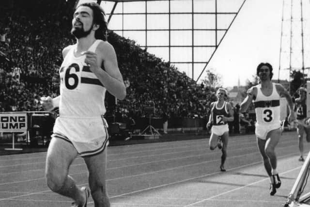 Frank Clement, pictured winning the Europa Cup at Meadowbank in 1973, congratulated Joe Ewing on beating his 1500m indoors record.