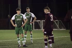Jay McGarva, left, and Ethan Laidlaw both scored doubles as Hibs Under-18s defeated Hearts 5-0 at HTC. Picture: Maurice Dougan
