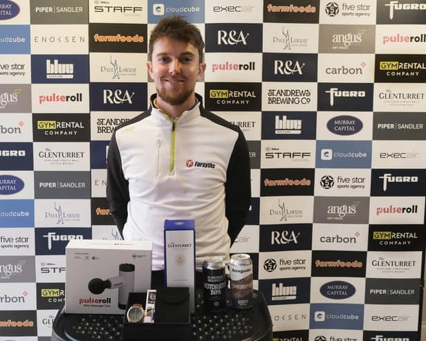 Jeff Wright with his array of prizes for winning The Renaissance Club Classic in East Lothian. Picture: Tartan Pro Tour
