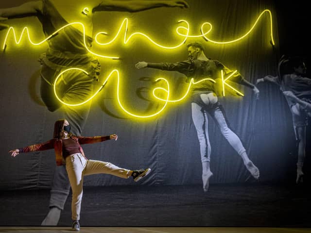 Dance student Emma Smith gets a preview of the Michael Clark: Cosmic Dancer exhibition at V&A Dundee. Picture: Jane Barlow/PA Wire
