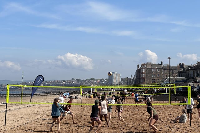 Portobello beach was bustling throughout the afternoon, with many enjoying games of volleyball on the sand.
