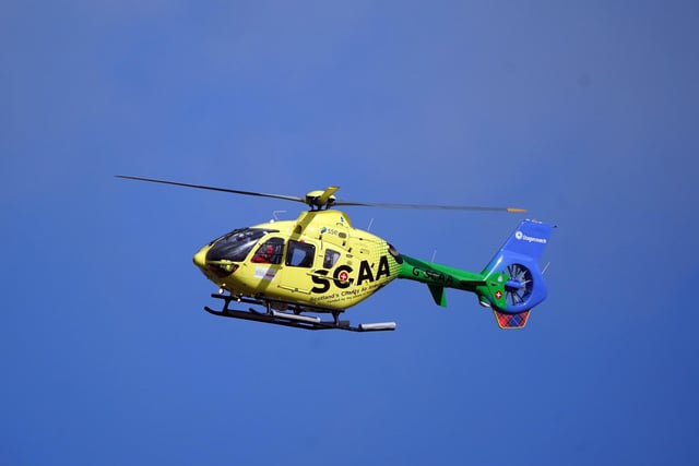 Scotland's Charity Air Ambulance leaves Imperial Dock in Leith.