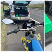 A motorcyclist, who was being towed by a car using only an extendable dog lead, was stopped by police in East Lothian.