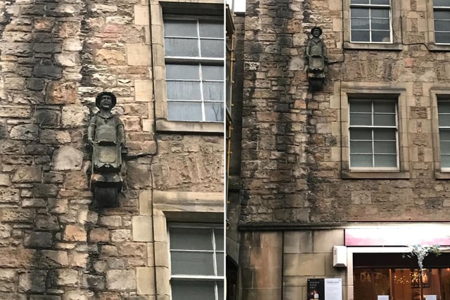 Despite being located on one of Edinburgh's most famous streets, this unusual sculpture is easily missed, situated high above street level on the Royal Mile.
Legend has it that it portrays Andrew Gray, a 17th century Edinburgh man who fled to Morocco after assaulting the Lord Provost. On his return to Edinburgh 12 years later, he cured the Provost’s daughter of the plague and the sculpture was erected in his honour.