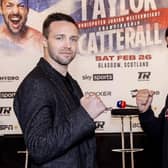 Josh Taylor and Jack Catterall face off during the press conference at Edinburgh's Royal Scots Club ahead of their fight at the Ovo Hydro in Glasgow on February 26.