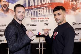 Josh Taylor and Jack Catterall face off during the press conference at Edinburgh's Royal Scots Club ahead of their fight at the Ovo Hydro in Glasgow on February 26.