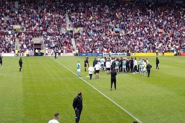 Players and staff were involved in confrontations at the final whistle at Tynecastle.
