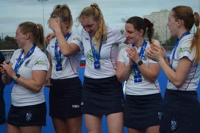 Emily Dark, third from right, gets ready to celebrate. Picture: Nigel Duncan