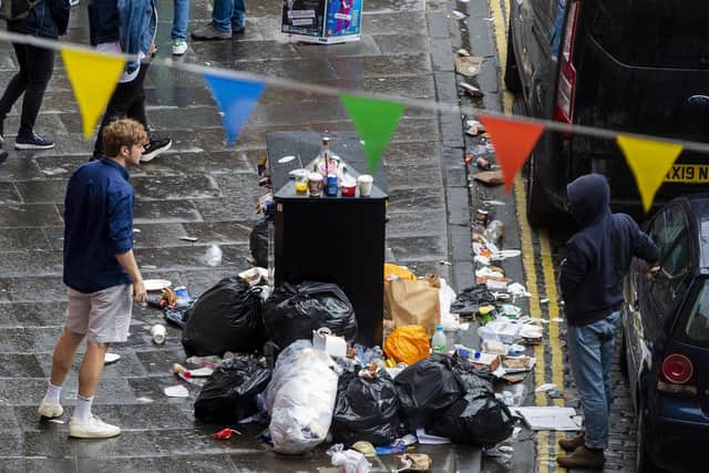 Ongoing action by cleansing workers in Edinburgh in recent weeks led to rubbish littering the streets of the capital during one of the busiest times of the year for tourism as a result of the Edinburgh Festival Fringe, with staff slated to return on Tuesday. Photo: Lisa Ferguson
