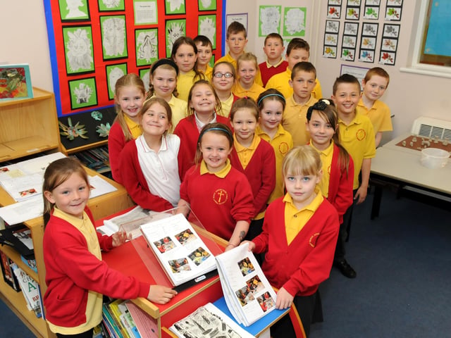These Jarrow Cross C of E Primary School pupils were in the picture with their Art Award exhibition in 2013. Remember it?