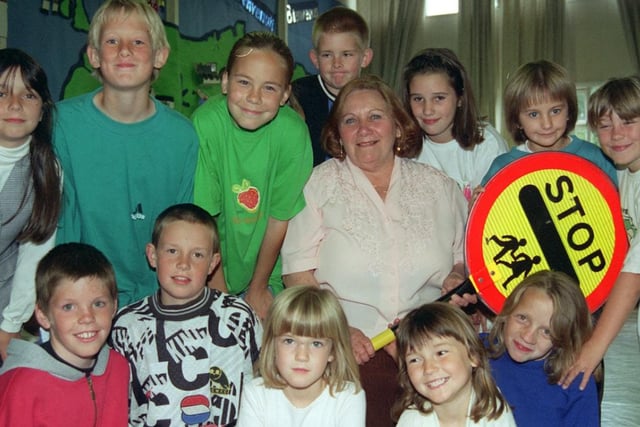 Olice York at Herdings School, Norton Avenue, at her retirement party in 1997 pictured with some of the pupils she crossed