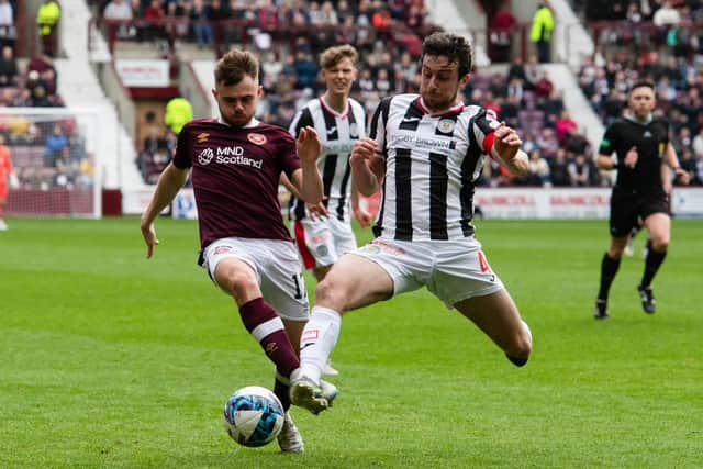 Alan Forrest and Joe Shaughnessy battle for possession during Hearts' 2-0 defeat to St Mirren at Tynecastle the last time the teams met. Picture: SNS