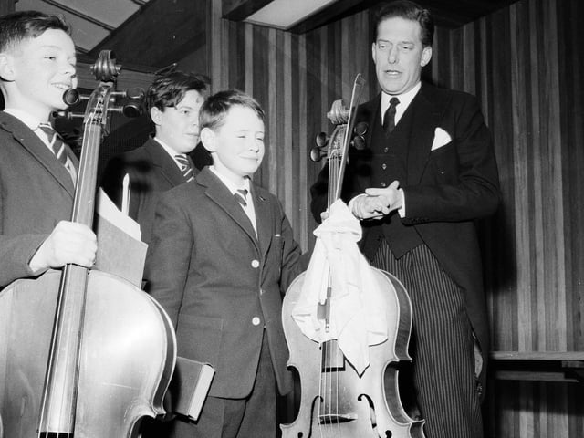 The Earl of Harewood talks to boys in the new music school which he opened at George Watson's College in March 1964.