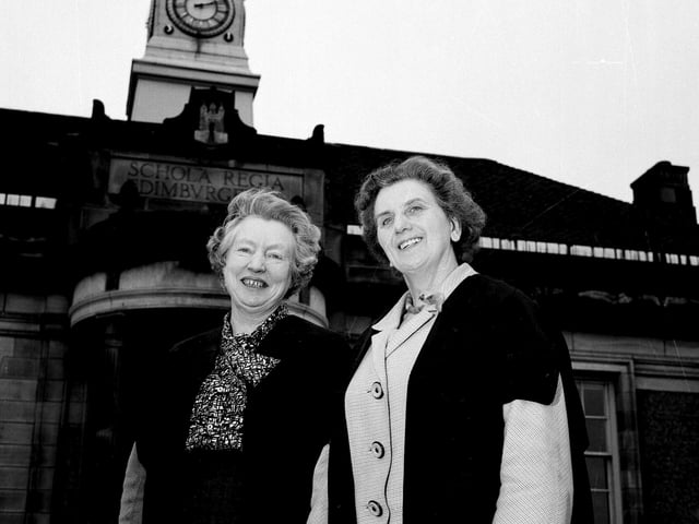 Miss Barnett and Miss Hamilton retiring from the Royal High School after teaching for 40 years in July 1965.