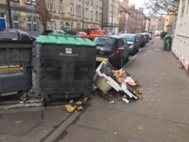 Not everyone is a fan of communal bins, like these on Leith Walk