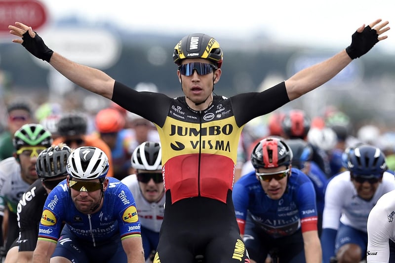 Team Jumbo-Visma Cycling's Wout Van Aert wins stage eight of the AJ Bell Tour of Britain from Stonehaven to Aberdeen.