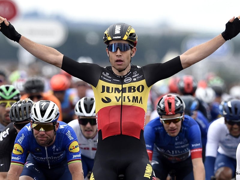 Team Jumbo-Visma Cycling's Wout Van Aert wins stage eight of the AJ Bell Tour of Britain from Stonehaven to Aberdeen.