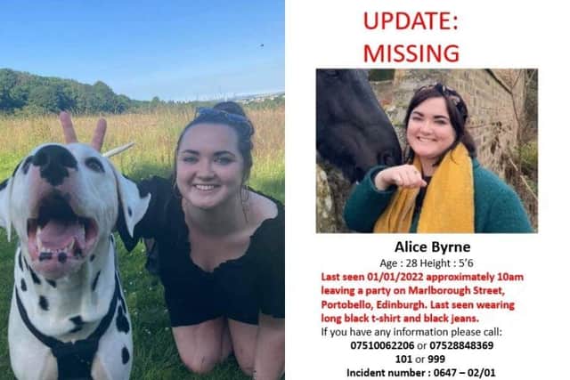 Alice Byrne: Search still ongoing to find missing Portobello woman who disappeared after leaving a New Year's Day party