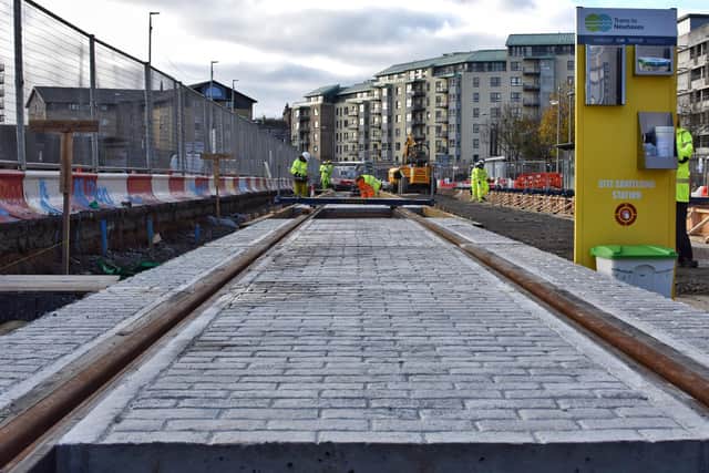 The first tracks are laid at Ocean Terminal, Leith. Pic: Edinburgh City Council