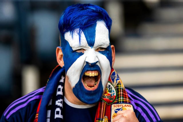 A Scotland fan gets into the spirit